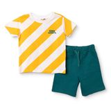 HelloBaby Erkek Bebek Tişört-Şort Yazı Baskılı Bisiklet Yaka Short Sleeve Reçme - Sarı