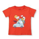 HelloBaby Erkek Bebek Tişört Taşıtlar Baskılı Bisiklet Yaka Kısa Kol - Mercan