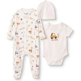 Hellobaby Erkek Bebek Tulum-Body-Şapka Araba Baskılı Çıtçıtlı Bisiklet Yaka Uzun Kol Patikli - 0 - 1 Ay - Ekru