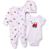 Hellobaby Erkek Bebek Tulum-Body-Şapka Araba Baskılı Çıtçıtlı Bisiklet Yaka Uzun Kol Patikli - 1 - 3 Ay - Mavi