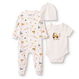 HelloBaby Erkek Bebek Tulum-Body-Şapka Araba Baskılı Çıtçıtlı Bisiklet Yaka Uzun Kol Patikli - Ekru
