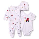 HelloBaby Erkek Bebek Tulum-Body-Şapka Araba Baskılı Çıtçıtlı Bisiklet Yaka Uzun Kol Patikli - Mavi