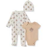 Hellobaby Erkek Bebek Tulum-Body-Şapka Hayvan Baskılı Çıtçıtlı Bisiklet Yaka Uzun Kol Patikli - 0 - 1 Ay - Ekru