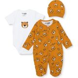Hellobaby Erkek Bebek Tulum-Body-Şapka Hayvan Baskılı Çıtçıtlı Bisiklet Yaka Uzun Kol Patikli - 0 - 1 Ay - Turuncu