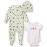 Hellobaby Erkek Bebek Tulum-Body-Şapka Hayvan Baskılı Çıtçıtlı Bisiklet Yaka Uzun Kol Patikli - 3 - 6 Ay - Ekru