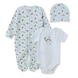 HelloBaby Erkek Bebek Tulum-Body-Şapka Hayvan Baskılı Çıtçıtlı Bisiklet Yaka Uzun Kol Patikli - Ekru