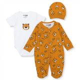 HelloBaby Erkek Bebek Tulum-Body-Şapka Hayvan Baskılı Çıtçıtlı Bisiklet Yaka Uzun Kol Patikli - Turuncu