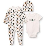 Hellobaby Erkek Bebek Tulum-Body-Şapka Hayvan Baskılı Çıtçıtlı Bisiklet Yaka Uzun Kol Patikli - Yeşil - 0 - 1 Ay