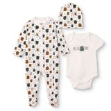 HelloBaby Erkek Bebek Tulum-Body-Şapka Hayvan Baskılı Çıtçıtlı Bisiklet Yaka Uzun Kol Patikli - Yeşil