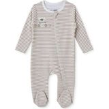 Hellobaby Erkek Bebek Tulum Çizgili Fermuarlı Bisiklet Yaka Uzun Kol Patikli - Bej - 1 - 3 Ay