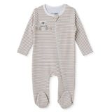 HelloBaby Erkek Bebek Tulum Çizgili Fermuarlı Bisiklet Yaka Uzun Kol Patikli - Bej