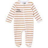 Hellobaby Erkek Bebek Tulum Çizgili Fermuarlı Bisiklet Yaka Uzun Kol Patikli - Ekru - 6 - 9 Ay