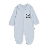 HelloBaby Erkek Bebek Tulum Hayvan Baskılı Çıtçıtlı Bebe Yaka Long Sleeve Patikli - Mavi