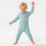 Hellobaby Erkek Bebek Tulum Hayvan Baskılı Çıtçıtlı Gömlek Yaka Uzun Kol Ribanalı - Yeşil - 3 - 6 Ay