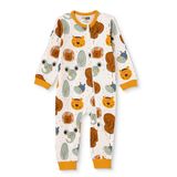 HelloBaby Erkek Bebek Tulum Hayvan Baskılı Fermuarlı Bisiklet Yaka Long Sleeve Ribanalı - Ekru