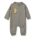 HelloBaby Erkek Bebek Tulum Hayvan Baskılı Fermuarlı Bisiklet Yaka Uzun Kol Patiksiz - Haki