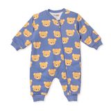 HelloBaby Erkek Bebek Uyku Tulumu Ayı Baskılı Fermuarlı Bisiklet Yaka Uzun Kol Ribanalı - Mavi