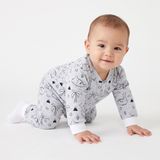 HelloBaby Erkek Bebek Uyku Tulumu Dinozor Baskılı Fermuarlı Bisiklet Yaka Uzun Kol Ribanalı - Gri Melanj