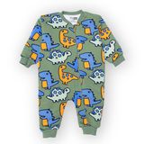 HelloBaby Erkek Bebek Uyku Tulumu Dinozor Baskılı Fermuarlı Bisiklet Yaka Uzun Kol Ribanalı - Yeşil