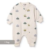 HelloBaby Erkek Bebek Uyku Tulumu Taşıtlar Baskılı Fermuarlı Bisiklet Yaka Uzun Kol Ribanalı - Beyaz