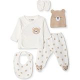 Hellobaby Erkek Bebek Yenidoğan 5li Askı Hastane Çıkışı Interlok Zarf Yaka Uzun Kol Patikli Paça - Ekru
