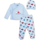 Hellobaby Erkek Bebek Zıbın-Şapka-Alt Araba Baskılı Çıtçıtlı V Yaka Uzun Kol Patikli - 3 - 6 Ay - Mavi