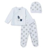 HelloBaby Erkek Bebek Zıbın-Şapka-Alt Araba Baskılı Çıtçıtlı V Yaka Uzun Kol Patikli - Mavi