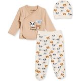 Hellobaby Erkek Bebek Zıbın-Şapka-Alt Hayvan Baskılı Çıtçıtlı V Yaka Long Sleeve Patikli - 1 - 3 Ay - Kahverengi Melanj