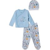 Hellobaby Erkek Bebek Zıbın-Şapka-Alt Hayvan Baskılı Çıtçıtlı V Yaka Long Sleeve Patikli - 1 - 3 Ay - Mavi