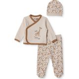 Hellobaby Erkek Bebek Zıbın-Şapka-Alt Hayvan Baskılı Çıtçıtlı V Yaka Long Sleeve Patikli - 3 - 6 Ay - Bej - Karışık