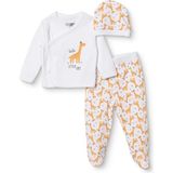 Hellobaby Erkek Bebek Zıbın-Şapka-Alt Hayvan Baskılı Çıtçıtlı V Yaka Long Sleeve Patikli - 3 - 6 Ay - Ekru Çizgili