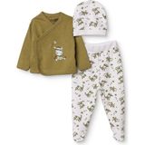Hellobaby Erkek Bebek Zıbın-Şapka-Alt Hayvan Baskılı Çıtçıtlı V Yaka Uzun Kol Patikli - 0 - 1 Ay - Yeşil