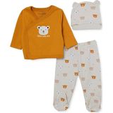 Hellobaby Erkek Bebek Zıbın-Şapka-Alt Hayvan Baskılı Çıtçıtlı V Yaka Uzun Kol Patikli - 1 - 3 Ay - Turuncu