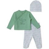 Hellobaby Erkek Bebek Zıbın-Şapka-Alt Hayvan Baskılı Çıtçıtlı V Yaka Uzun Kol Patikli - 1 - 3 Ay - Yeşil Melanj