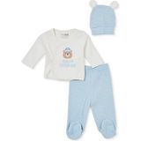 Hellobaby Erkek Bebek Zıbın-Şapka-Alt Hayvan Baskılı Çıtçıtlı V Yaka Uzun Kol Patikli - 3 - 6 Ay - Mavi Çizgili