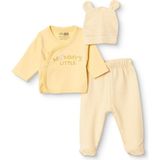 Hellobaby Erkek Bebek Zıbın-Şapka-Alt Hayvan Baskılı Çıtçıtlı V Yaka Uzun Kol Patikli - Yenidoğan - Bej