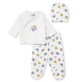 HelloBaby Erkek Bebek Zıbın-Şapka-Alt Hayvan Baskılı Çıtçıtlı Zarf Yaka Uzun Kol Patikli - Bej