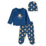 HelloBaby Erkek Bebek Zıbın-Şapka-Alt Taşıtlar Baskılı Çıtçıtlı V Yaka Uzun Kol Patikli - Lacivert