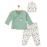 HelloBaby Erkek Zıbın-Şapka-Patikli Alt Bebek - Ekru