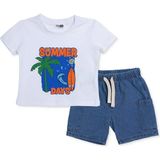 Hellobaby Hellobaby, Erkek, Tshirt-Şort, Plaj Baskılı, Bağcıklı, Summer Vibes, Bisiklet Yaka, Kısa Paça, Kısa Kol - Ekru - 6 - 9 Ay