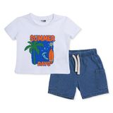HelloBaby HelloBaby, Erkek, Tshirt-Şort, Plaj Baskılı, Bağcıklı, Summer Vibes, Bisiklet Yaka, Kısa Paça, Kısa Kol