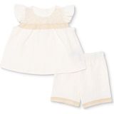 Hellobaby Hellobaby Kız Bebek Bluz-Şort Soyut Baskılı Düğmeli Vintage Girl Bisiklet Yaka Kısa Paça Kısa Kol - Ekru - 18 - 24 Ay