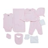 HelloBaby Kız Bebek 10lu Hastane Çıkışı Seti Çiçek Baskılı Çıtçıtlı V Yaka Uzun Kol Patikli - Pembe