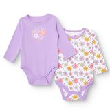 HelloBaby Kız Bebek 2li Uzun Kol Body Çiçek Baskılı Çıtçıtlı Yaka - Lila
