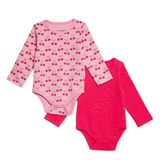 HelloBaby Kız Bebek 2li Uzun Kol Body Çıtçıtlı Yaka - Pembe