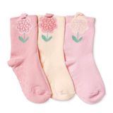 HelloBaby Kız Bebek 3lü Kaydırmaz Çorap Çiçek Baskılı - Pembe