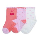 HelloBaby Kız Bebek 3lü Kaydırmaz Çorap Meyve Baskılı - Pembe