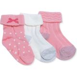 Hellobaby Kız Bebek 3lü Kıvrık Çorap Fiyonk Baskılı - 0 - 3 Ay - Pembe