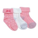 HelloBaby Kız Bebek 3lü Kıvrık Çorap Fiyonk Baskılı - Pembe