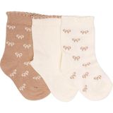 Hellobaby Kız Bebek 3lü Soket Çorap Çiçek Baskılı - 6-12 Ay - Bej - Karışık